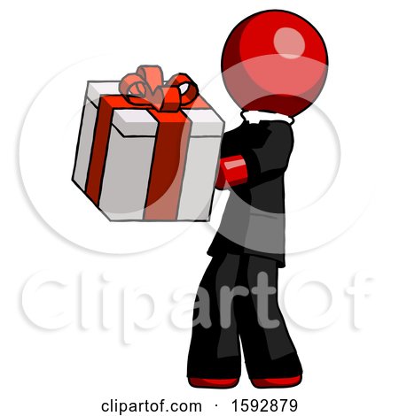 Red Clergy Man Presenting a Present with Large Red Bow on It by Leo Blanchette