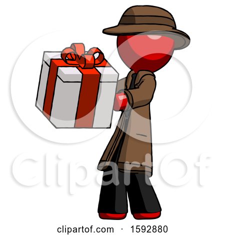 Red Detective Man Presenting a Present with Large Red Bow on It by Leo Blanchette