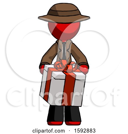Red Detective Man Gifting Present with Large Bow Front View by Leo Blanchette