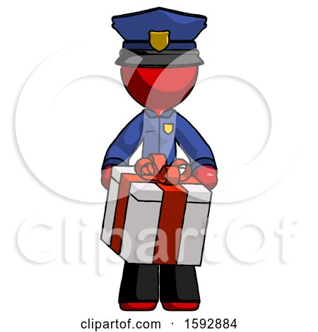 Red Police Man Gifting Present with Large Bow Front View by Leo Blanchette