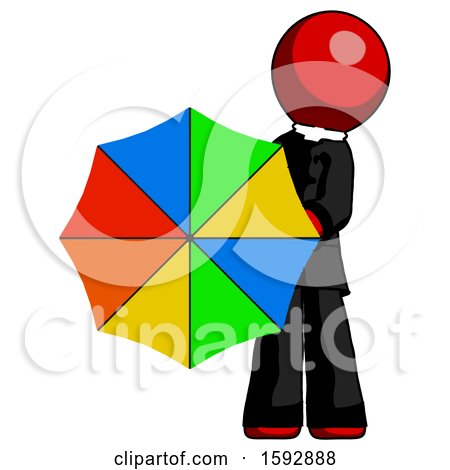 Red Clergy Man Holding Rainbow Umbrella out to Viewer by Leo Blanchette