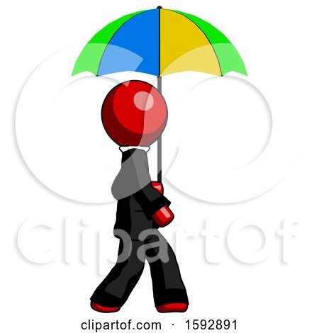 Red Clergy Man Walking with Colored Umbrella by Leo Blanchette