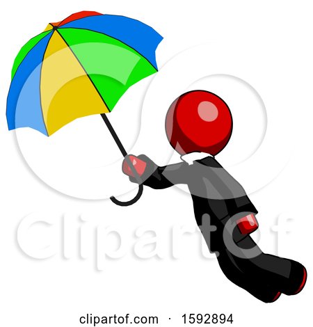Red Clergy Man Flying with Rainbow Colored Umbrella by Leo Blanchette