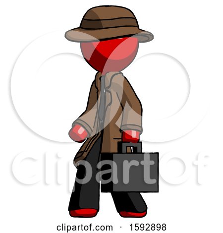 Red Detective Man Walking with Briefcase to the Left by Leo Blanchette