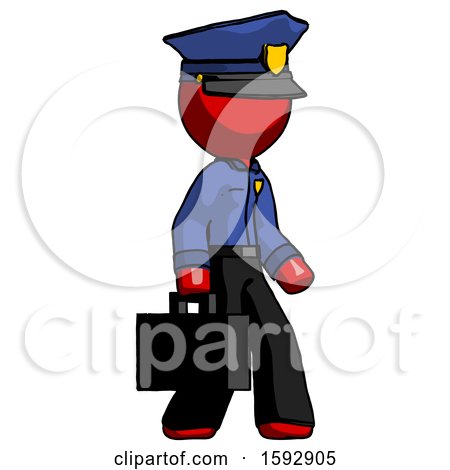 Red Police Man Walking with Briefcase to the Right by Leo Blanchette