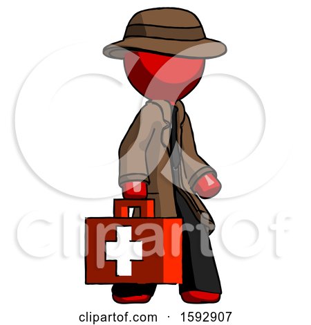 Red Detective Man Walking with Medical Aid Briefcase to Right by Leo Blanchette