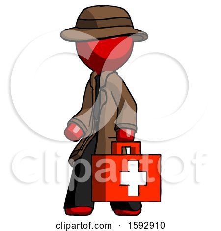 Red Detective Man Walking with Medical Aid Briefcase to Left by Leo Blanchette