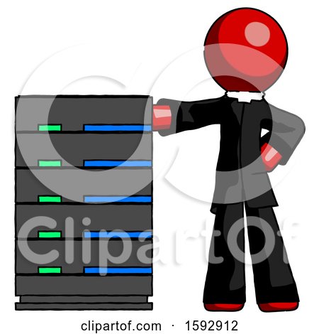Red Clergy Man with Server Rack Leaning Confidently Against It by Leo Blanchette