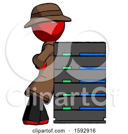 Red Detective Man Resting Against Server Rack by Leo Blanchette
