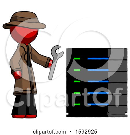 Red Detective Man Server Administrator Doing Repairs by Leo Blanchette
