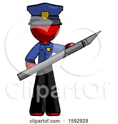 Red Police Man Holding Large Scalpel by Leo Blanchette