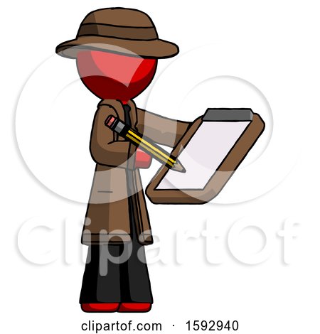 Red Detective Man Using Clipboard and Pencil by Leo Blanchette