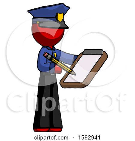 Red Police Man Using Clipboard and Pencil by Leo Blanchette