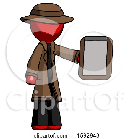 Red Detective Man Showing Clipboard to Viewer by Leo Blanchette