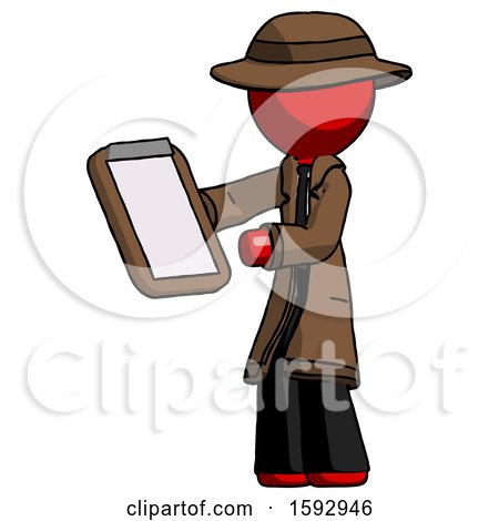Red Detective Man Reviewing Stuff on Clipboard by Leo Blanchette