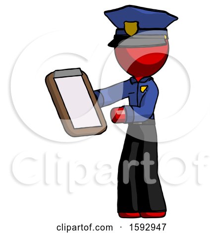 Red Police Man Reviewing Stuff on Clipboard by Leo Blanchette