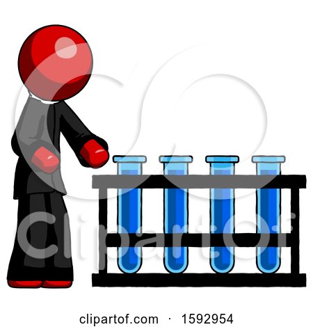 Red Clergy Man Using Test Tubes or Vials on Rack by Leo Blanchette