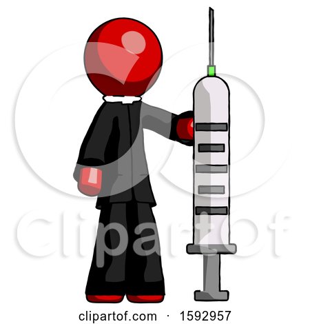 Red Clergy Man Holding Large Syringe by Leo Blanchette