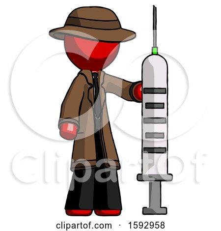 Red Detective Man Holding Large Syringe by Leo Blanchette