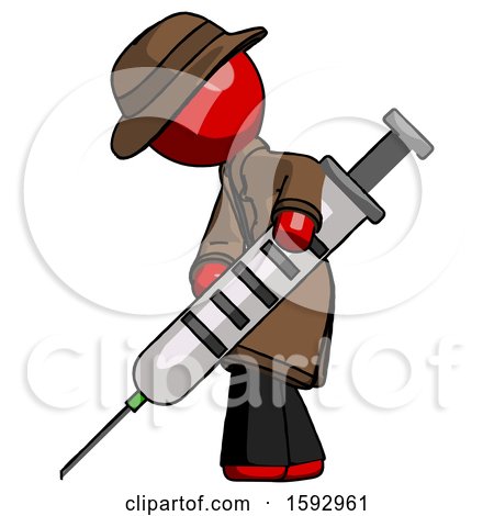 Red Detective Man Using Syringe Giving Injection by Leo Blanchette