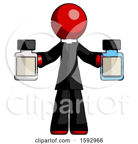 Red Clergy Man Holding Two Medicine Bottles by Leo Blanchette