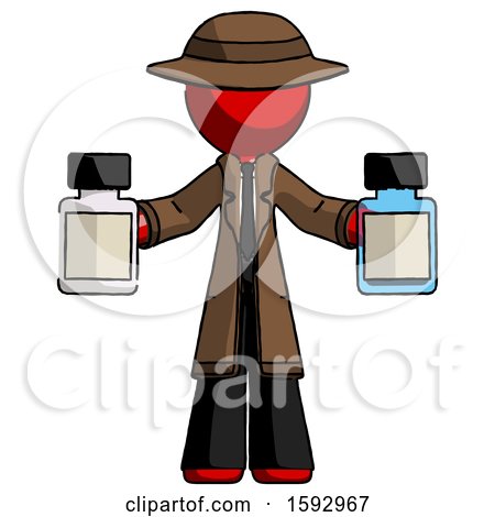 Red Detective Man Holding Two Medicine Bottles by Leo Blanchette