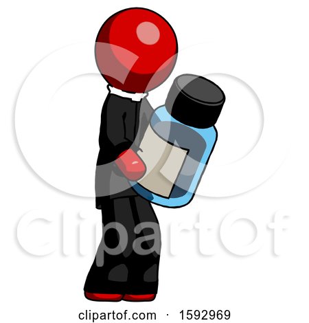 Red Clergy Man Holding Glass Medicine Bottle by Leo Blanchette