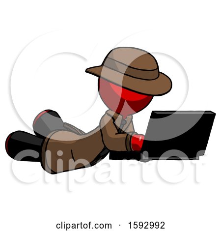 Red Detective Man Using Laptop Computer While Lying on Floor Side Angled View by Leo Blanchette