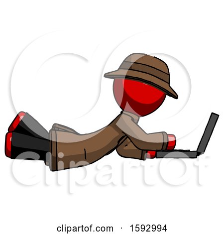 Red Detective Man Using Laptop Computer While Lying on Floor Side View by Leo Blanchette