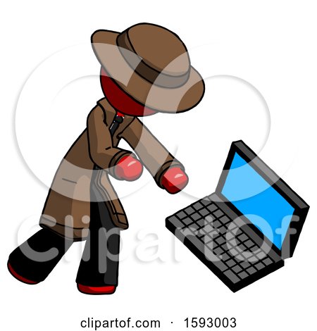 Red Detective Man Throwing Laptop Computer in Frustration by Leo Blanchette