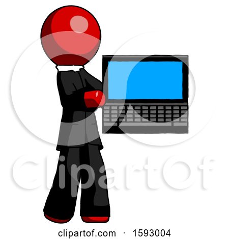 Red Clergy Man Holding Laptop Computer Presenting Something on Screen by Leo Blanchette