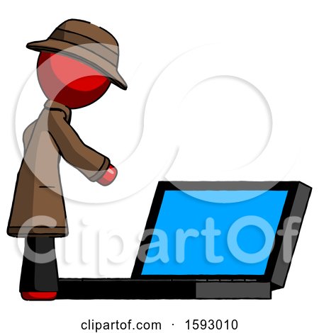 Red Detective Man Using Large Laptop Computer Side Orthographic View by Leo Blanchette