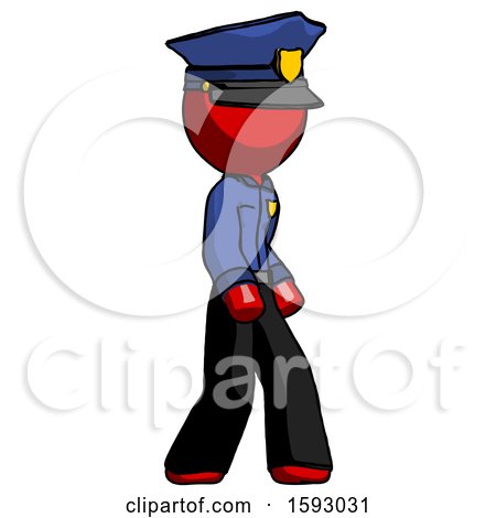 Red Police Man Walking Turned Right Front View by Leo Blanchette
