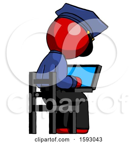 Red Police Man Using Laptop Computer While Sitting in Chair View from Back by Leo Blanchette