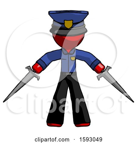 Red Police Man Two Sword Defense Pose by Leo Blanchette