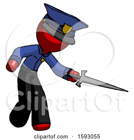 Red Police Man Sword Pose Stabbing or Jabbing by Leo Blanchette