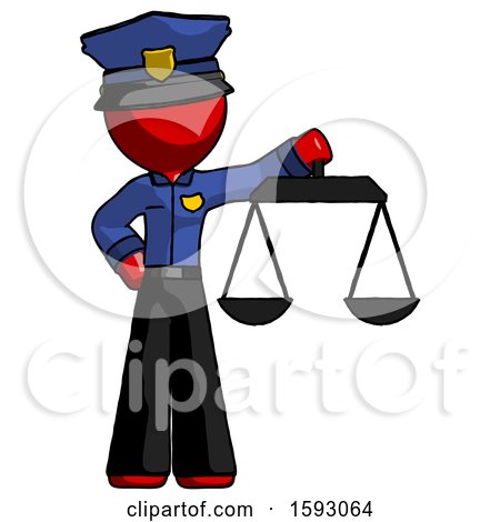 Red Police Man Holding Scales of Justice by Leo Blanchette