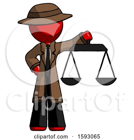 Red Detective Man Holding Scales of Justice by Leo Blanchette