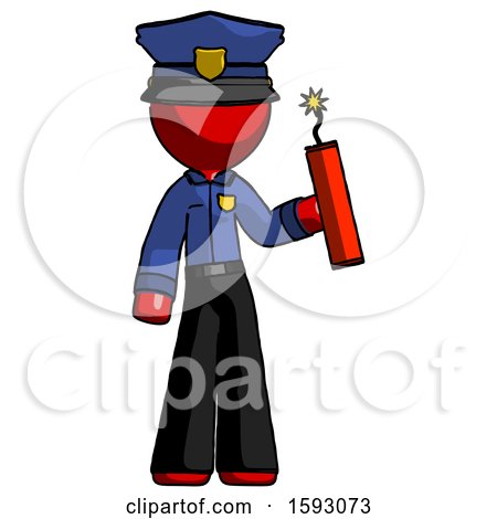 Red Police Man Holding Dynamite with Fuse Lit by Leo Blanchette