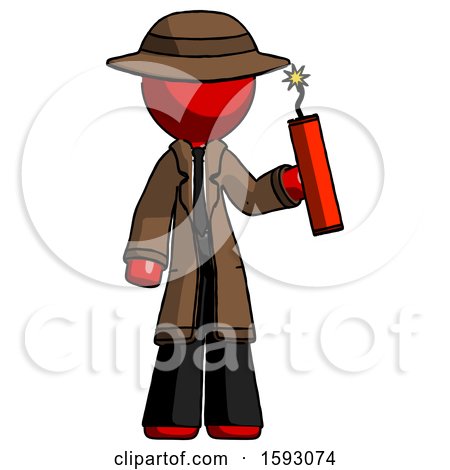 Red Detective Man Holding Dynamite with Fuse Lit by Leo Blanchette
