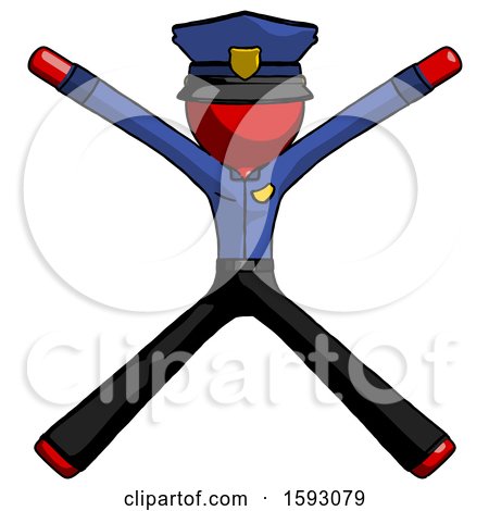 Red Police Man with Arms and Legs Stretched out by Leo Blanchette