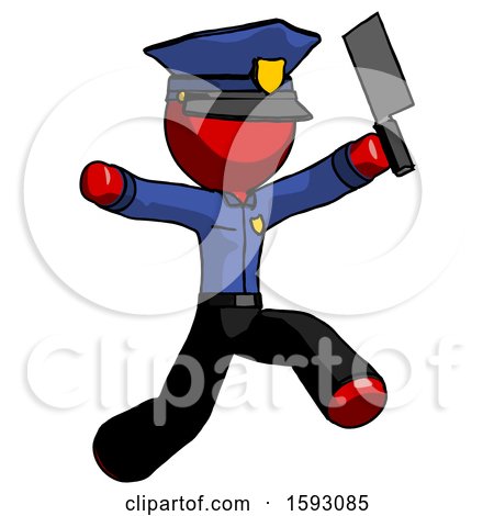 Red Police Man Psycho Running with Meat Cleaver by Leo Blanchette