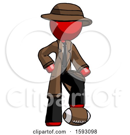 Red Detective Man Standing with Foot on Football by Leo Blanchette
