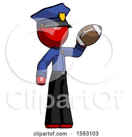 Red Police Man Holding Football up by Leo Blanchette
