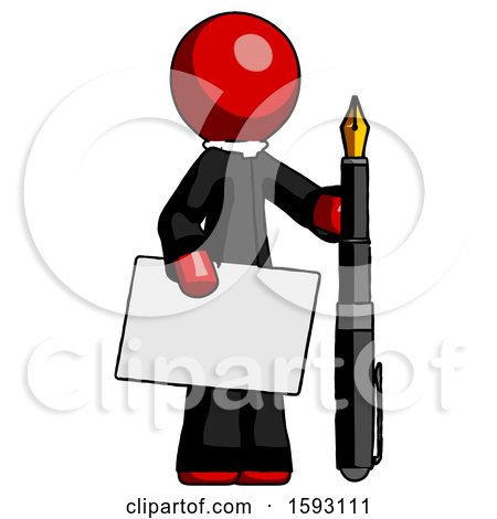 Red Clergy Man Holding Large Envelope and Calligraphy Pen by Leo Blanchette