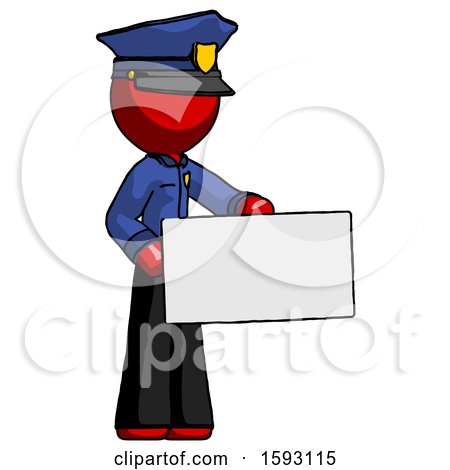Red Police Man Presenting Large Envelope by Leo Blanchette