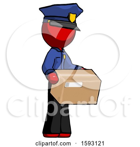 Red Police Man Holding Package to Send or Recieve in Mail by Leo Blanchette