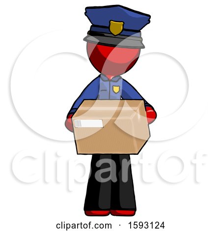 Red Police Man Holding Box Sent or Arriving in Mail by Leo Blanchette