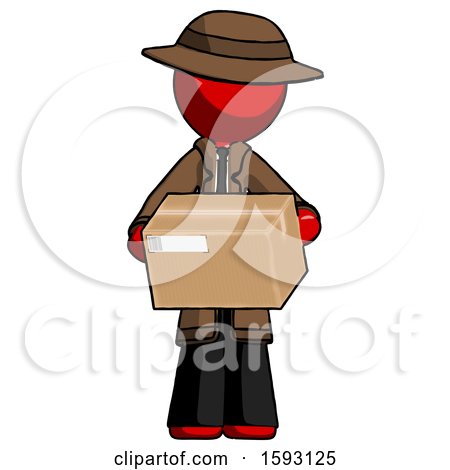 Red Detective Man Holding Box Sent or Arriving in Mail by Leo Blanchette