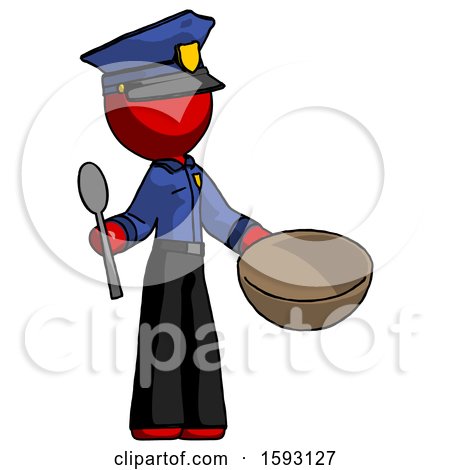 Red Police Man with Empty Bowl and Spoon Ready to Make Something by Leo Blanchette